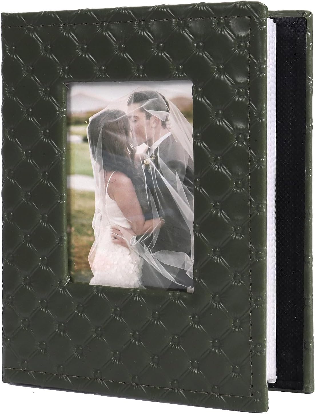 RECUTMS Photo Album 4x6 100 Pockets Photos, Button Grain PU Leather Photo Books Small Picture Album for Baby Family Wedding Christmas Photo Albums Holds 100 Vertical Photos(Dark Green)