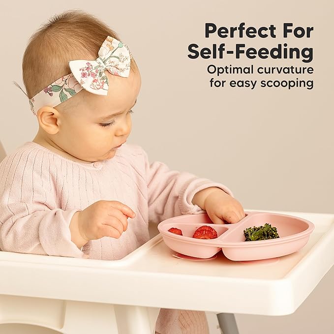 KeaBabies Suction Plates for Baby, Toddler - 3-Pack 100% Silicone Toddler Plates with Suction, Divided, BPA-Free Baby Led Weaning Essentials for Kids, Dishwasher, Microwave Safe, Durable (Mellow)