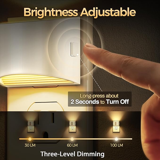 DORESshop LED Night Light[2 Pack], Night Lights Plug into Wall, 3 Level Brightness Adjustable Plug in Night Light, Dusk to Dawn Sensor Nightlights for Adults,Bedroom,Bathroom,Hallway,3000K White Cover