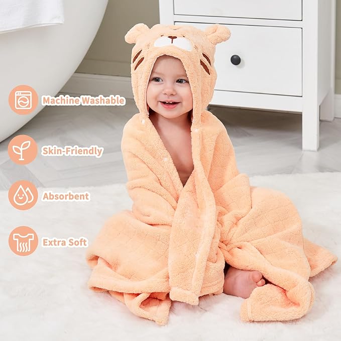 Toddler Towels with Hood Kids Hooded Bath Towel Baby Hooded Towel for Toddlers 0-5 Years, 2-Pack Absorbent Soft Toddler Bath Towel Kids Bath Baby Towels with Hood Thick 50'' x 32'' Large