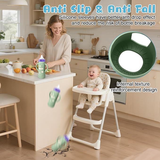 Mity rain 3 Pack Silicone Sleeves for Lansinoh Glass Bottles 8 OZ - Anti Breakage Baby Bottle Holder, Compatible with Lansinoh Glass Bottles for Babies with Handle