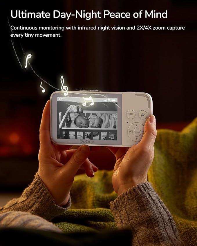 Dr. Care NeoView Video Baby Monitor with 2 Cameras -3.5” Screen, 2-Way Audio, Video Loop Recording, Night Vision, Real-Time/VOX Monitoring, Temp Sensor, Lullabies, No Wi-Fi (Supports Up to 128GB)