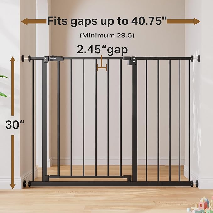 InnoTruth 29.5–40.75" Baby Gate for Stairs, 30" Tall Dog Gates for Doorways & Hallways, Safety Gate for Kids & Pets, Pressure-Mounted Walk-Through with Dual Lock & 2-Way Swing, Black