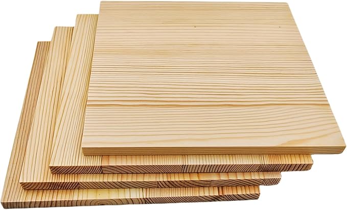 4PCS Unfinished Wood Square Blocks for Crafts, 7.8x7.8x0.4in Blank Wooden Squares Pine Wood Boards for Carving,DIY Wood Coasters,Painting & Burning