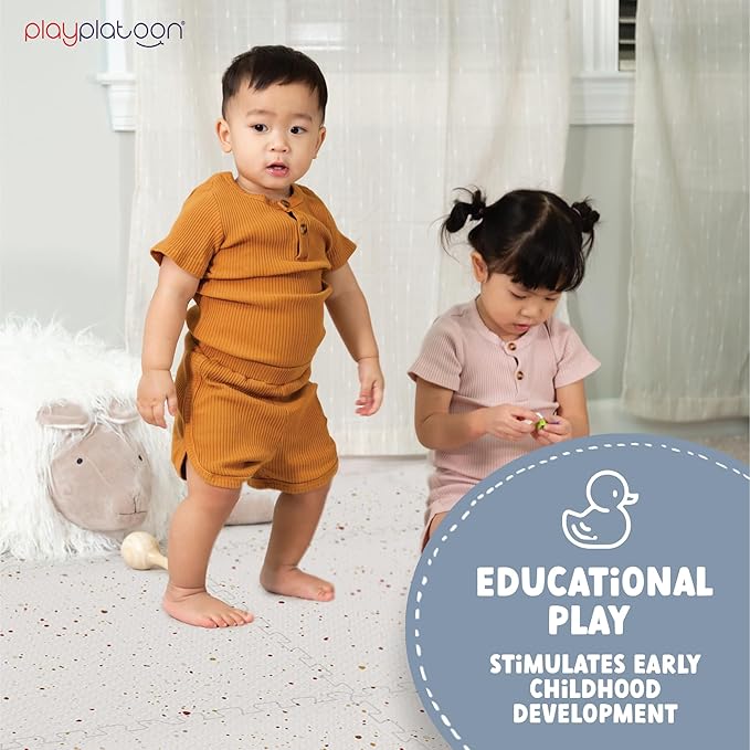 Play Platoon Non-Toxic Large Kids Mats for Floors, Extra-Thick Interlocking Tiles, 24 x 24 in. Puzzle Mat Pieces with Border, 9 Tile 72 x 72 inch, Neutral Playmat Rug for Toddlers & Children