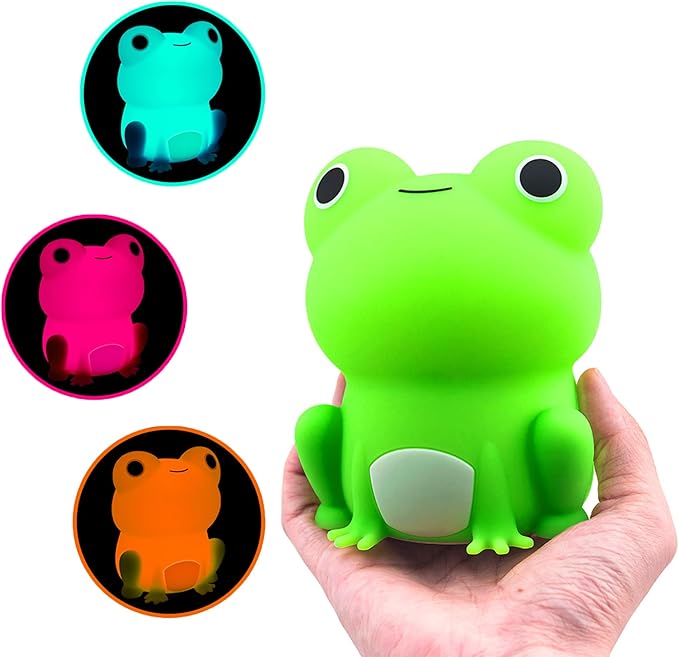 Frog Night Light for Nursery, Rechargeable Dimmable Bedside Lamp with Touch Control(ABS+SIL), Portable Kids Gift for Girls, Boys, Babies