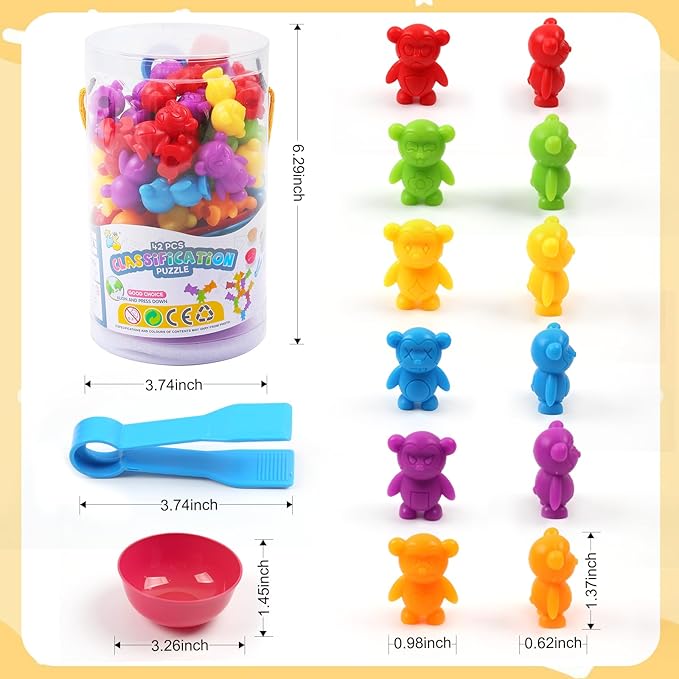 UNIQUE KIDS Counting Matching Game with Sorting Cups, Color Classification and Sensory Training Educational Learning Toys Set Gift for Toddlers Preschool Ages 3 Years and up (New Stacking Monkey)