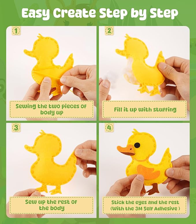 YEETIN Sewing Kit for Kids Ages 6+, Beginner Felt Sewing Craft Kit, DIY Farm Stuffed Animals Making Set, Learn to Sew Gifts for Birthday