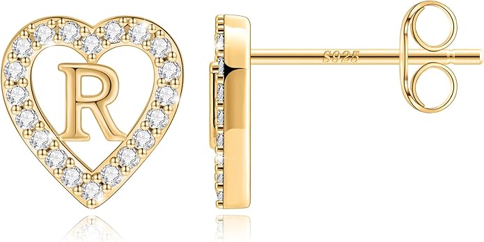 Anoup Christmas Gifts for Grandkids Girls Earrings - S925 Sterling Silver Post CZ Hypoallergenic Stud Heart Initial Earrings for Women Kids Jewelry Stocking Stuffers for Teen Girls Birthday Gifts