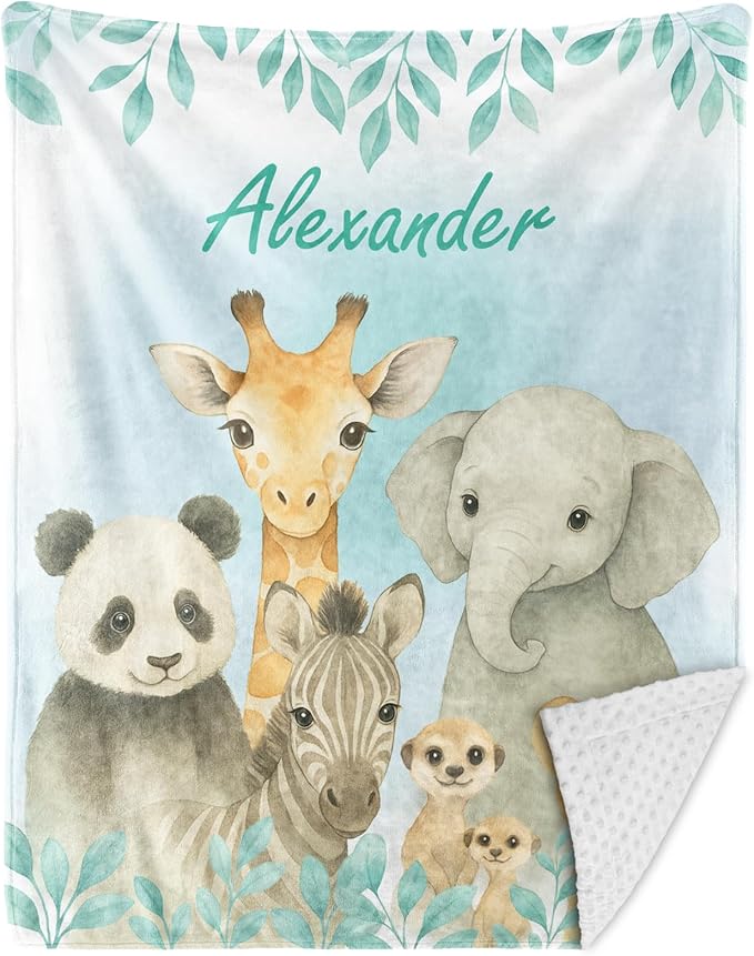 Personalized Baby Blankets for Girls & Boys - Super Soft Easter Blanket with Thick Double-Layer Dotted Backing, Personalized Baby Gifts for Baby Shower from Grandma (Cyan, Customize Now)