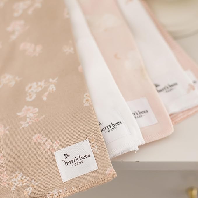 Burt's Bees Baby Infant Burp Cloths, 100% Organic Cotton Extra Absorbent Soft Fabric Drool Cloths, 5-Pack Newborn Must-Have Essential Large Burping Cloths, One Size 17 x 11.75 Inches