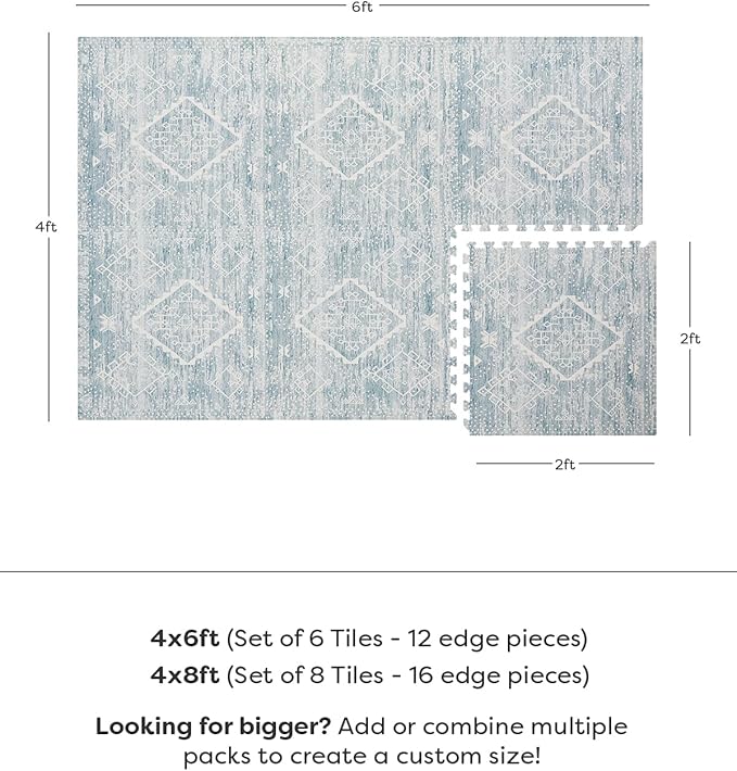 House of Noa Baby Play Mat – 4x8 Indigo Ula – Set of 8 Tiles – Cushioned EVA Foam Play Mat for Floor, Soft Interlocking Baby Crawling Mats for Hard Floors