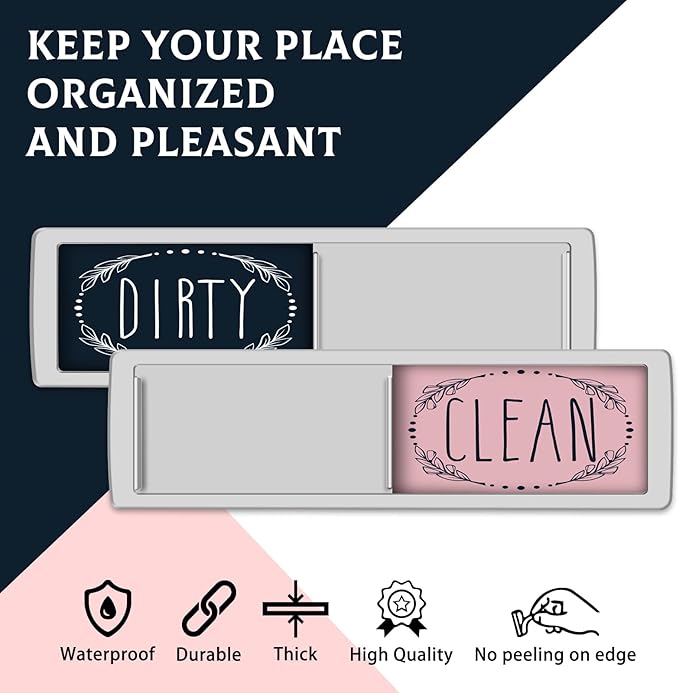 KitchenTour Clean Dirty Magnet for Dishwasher Upgrade Super Strong Magnet - Easy to Read Non-Scratch Magnetic Silver Indicator Sign with Clear, Bold & Colored Text, Pink