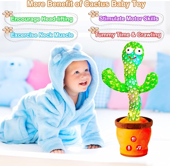 Volume Adjustable Dancing Talking Cactus Toy, Interactive Baby Toys Mimicking Singing Repeating, Kids Baby Toys Gifts for Boys Girls, Xmas Gifts for Grandkids, Stocking Stuffers for Kids