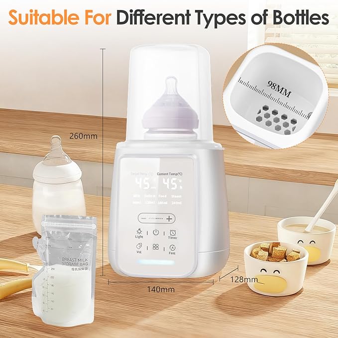 Baby Bottle Warmer, Fast Baby Milk Warmer with Timer, 8-in-1 Baby Milk Warmer with Digital Display, Night Light for Nighttime Breastfeeding, Bottle Warmer for All Bottles with Sterilizing Keep Warm