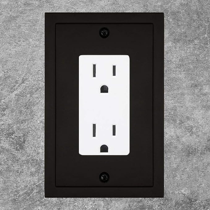 Modern Edge Decorative Wall Plate Switch Plate Outlet Cover, Durable Solid Zinc Alloy (Single Decorator 2PK, Matte Black)