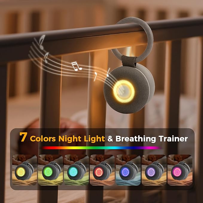 Portable Sound Machine - White Noise Sound Machine for Baby, Travel Donut Sound Machine for Sleep, 15 Soothing Sounds & 7 Colors Night Light, Breathing, Baby Shusher, Registry Gift, Grey