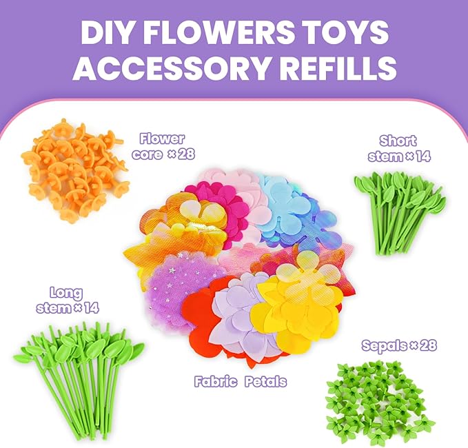 windpaint DIY Fabric Flower Bouquets Toys Accessories, DIY Craft Kits Flowers Accessories for Toddler Kids,Birthdays Gifts (Colorful)