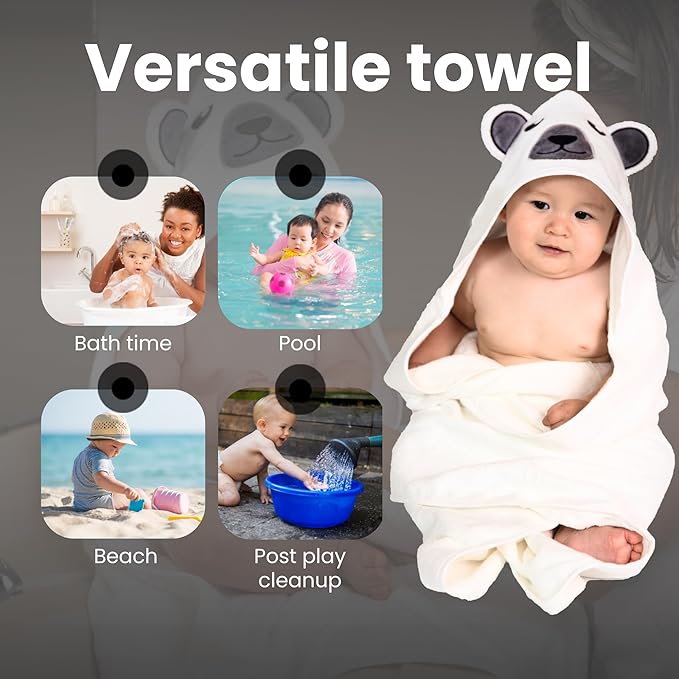 Premium Hooded Towel - 500GSM Viscose derived from Bamboo Cotton Baby Towels - Ultra Soft & Absorbent, Extra Large 35” x 35”, Hypoallergenic, Machine Washable Toddler Towel - Bear