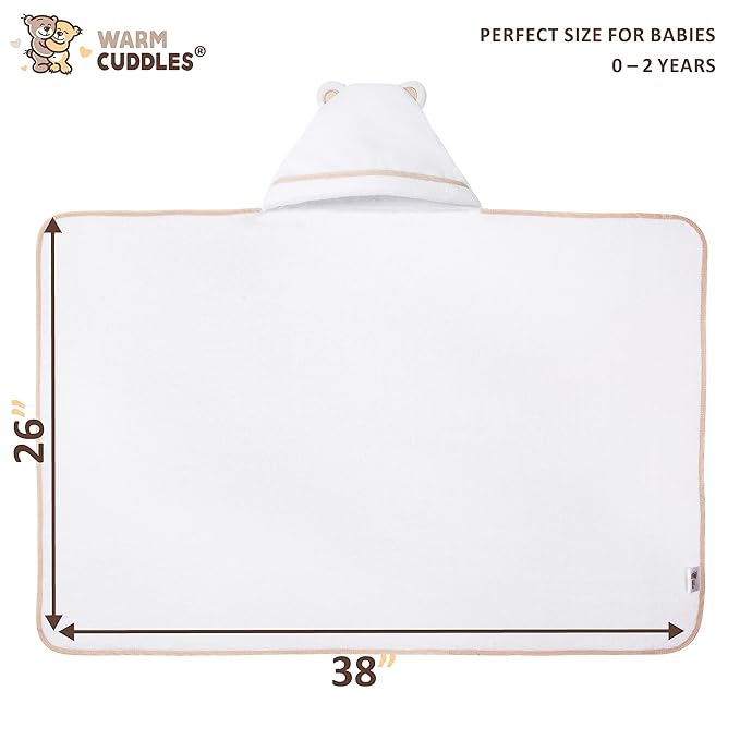 Premium Baby Bath Towel - Rayon Made from Bamboo Hooded Baby Towels - Newborn Baby Towel with Hood - Large Hooded Towel for Newborn Infant Boy Girl (White)