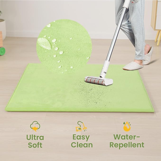 Baby Play Mat for Floor,1.3" Thick Elasti-Foam 50"×50" Playpen Mat for Tummy Time,Water Repellent Soft Coral Velvet for Toddler,Infant,Kids,Non-Slip Backing Safe for Crawling(Light Green)