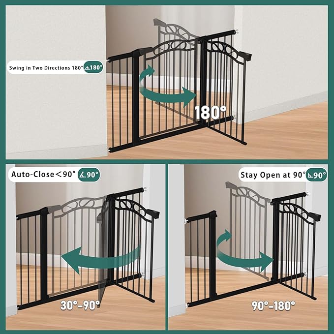 76.4"-81.8" Extra Wide Baby Gate for Doorways, Pressure Mount Metal Long Dog Gates for House Stairs, Auto Close Safety Child Gate with Walk Thru Door No Drilling, Large Tension Pet Gate Indoor, Black
