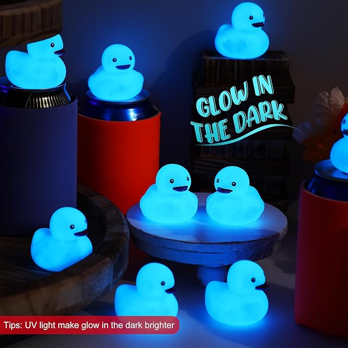 Tradder 50 Pcs 2 Inch Glow in The Dark Rubber Ducks Bulk Summer Rubber Float Ducks Light for Pool Bath Bathtub Baby Shower Autumn Halloween Christmas Party Favors Gift(Blue)
