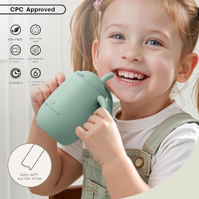 Cuddle Campus Pack of 2 Silicone Baby Training Cup, Shatterproof Toddler Sippy Cups with Straw, Open Cup for Baby, 6+ Months 5 Oz