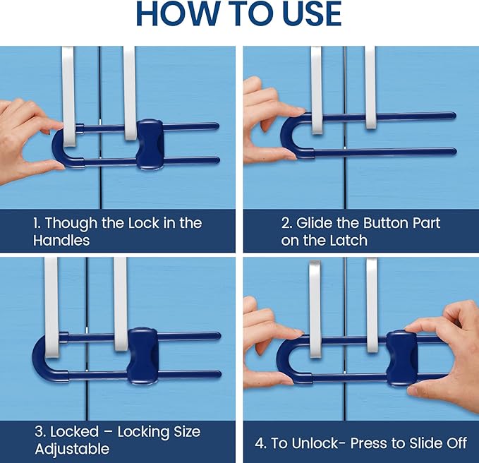 Jetec 10 Pieces Cabinet Locks for Babies, U-Shaped Proofing Drawers Safety Child Locks Adjustable, Easy to Use Childproof Latch for Knob Handle on Kitchen Door Storage Cupboard Closet (Blue)