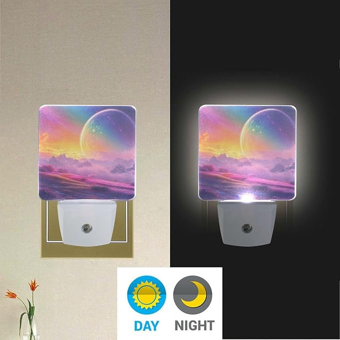 Aslsiy Night Light for Kids Rainbow Fantasy Universe (7) Plug in Wall Lamp LED Dusk to Dawn Sensor Energy Saving Nightlight for Boys Girls Men Women