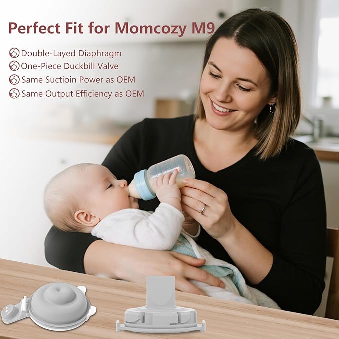 2pcs Duckbill Valves and 2pcs Diaphragms for Momcozy Upgraded Mobile Flow M9 Breast Pump, BPA Free, The Same As OEM, Replace for Momcozy Upgraded M9 Replacement Parts, Not Original Parts, 4pcs Gray