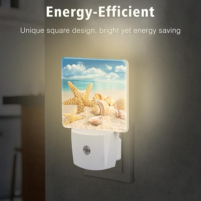 Starfish Seashells Beach Night Lights Plug into Wall for Girls Boys Room, Night Lights LED Lamp with Dusk to Dawn Sensor Nightlight for Bedroom Kitchen Bathroom Hallway Home Wall Decor
