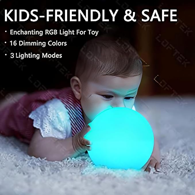 LOFTEK 6-inch LED Light Ball: Nursery Night Light with Remote Control, 16 RGB Color Changing & Dimming Rechargeable, Cordless Portable Floating Pool Lights for Kids or Decor