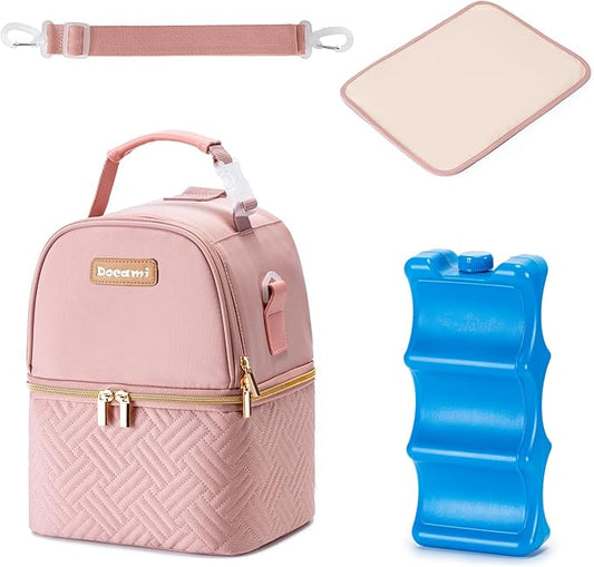 Breastmilk Cooler Bag with Ice Pack & Mat Fit 6 Bottles Up to 9 Ounce, Breast Milk Pump Cooler Bag for Moms Daycare,Work&Travel, Pink
