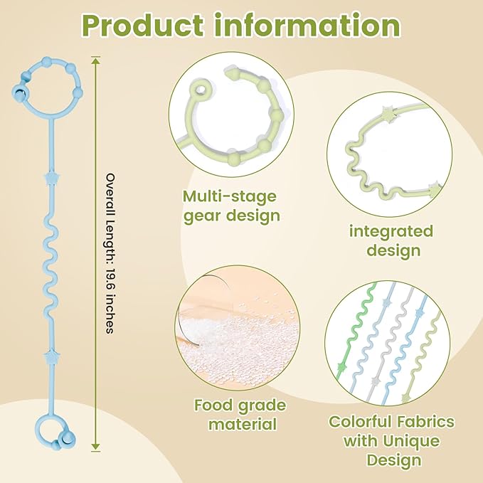 Baby Toy Strap, RTMOK Silicone Bottle Holding Clip, has 1 Toy Strap to Hold Bottles, 3 Toy Straps to Hold Any Toy, Plus 2 Free Silicone Pacifier Clips