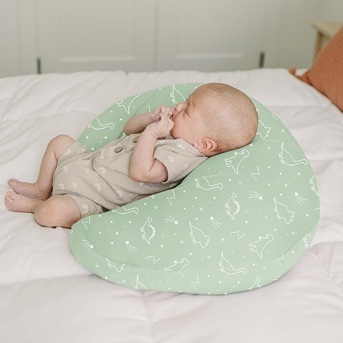 Konssy 2 Pack Nursing Pillow Covers, Stretchy and Soft Nursing Cover for Breastfeeding Pillows, Pillow Slipcover for Baby Girls Boys Newborn (Dino Jungle, Sage)