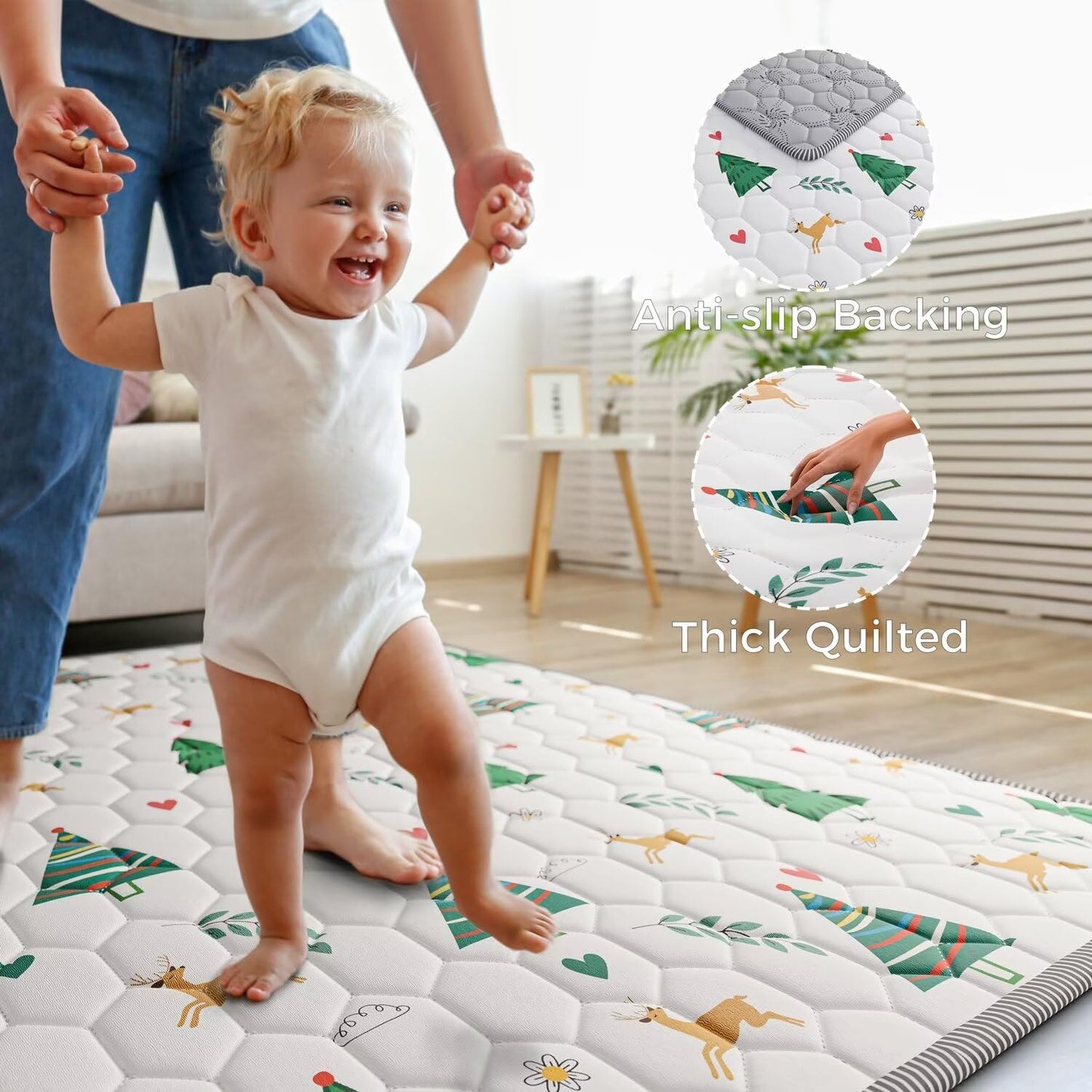 Baby Play Mat 50" X 50" Playpen Mat Thicken One-Piece Baby Crawling Mat Non-Slip Cushioned Baby Floor Play Mat Activity Playmats for Babies and Toddlers Infants Play & Tummy Time (50x50, Tree)