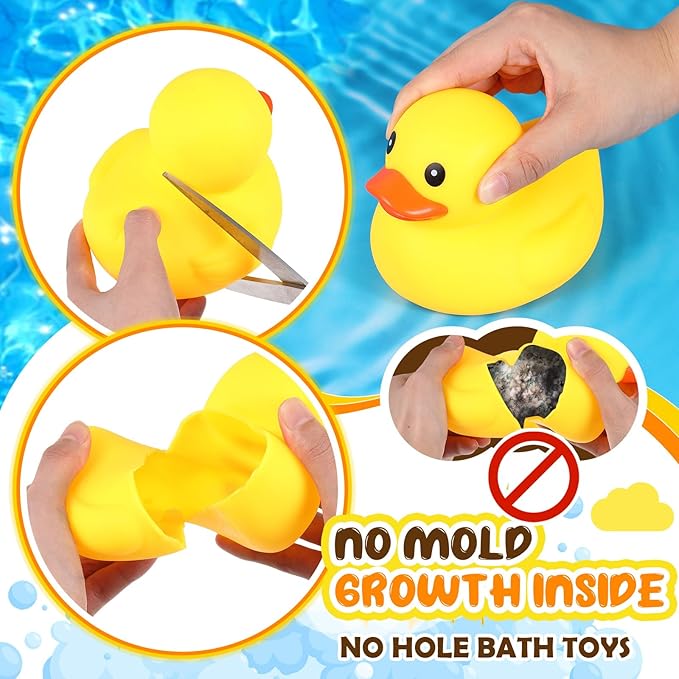 DEEKIN 5 Pcs Yellow Rubber Ducks No Hole Waterproof Duck Bath Pool Toy with Sealed Plug Without Hole Bathtub Floating Toy for Birthday Party Decoration Gift in Bulk (5 Inch)