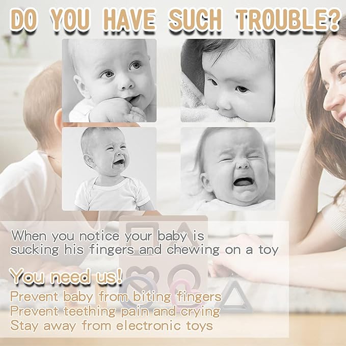 Baby Soft Nesting Sorting Stacking Toys Silicone Teething Blocks Shapes Recognition Learning Development Toys for Toddler 3+ Months(Beige)