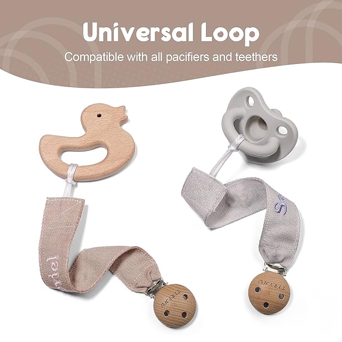 TYRY.HU Personalized Pacifier Clip with Name, Embroidery Pacifier Holder for Baby Girls and Boys, Neutral Binky Clips Universally Fit All Pacifiers & Baby Toys, Baby Gift, 2 Pack(Grey,Khaki)