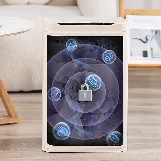 ELPHECO Stainless Steel Office Trash Can Motion Sensor Garbage Can Touchless Smart Trash Can Automatic Waste Bin for Kitchen, Office, Bathroom (Cream Beige, 5.5 Gallons)