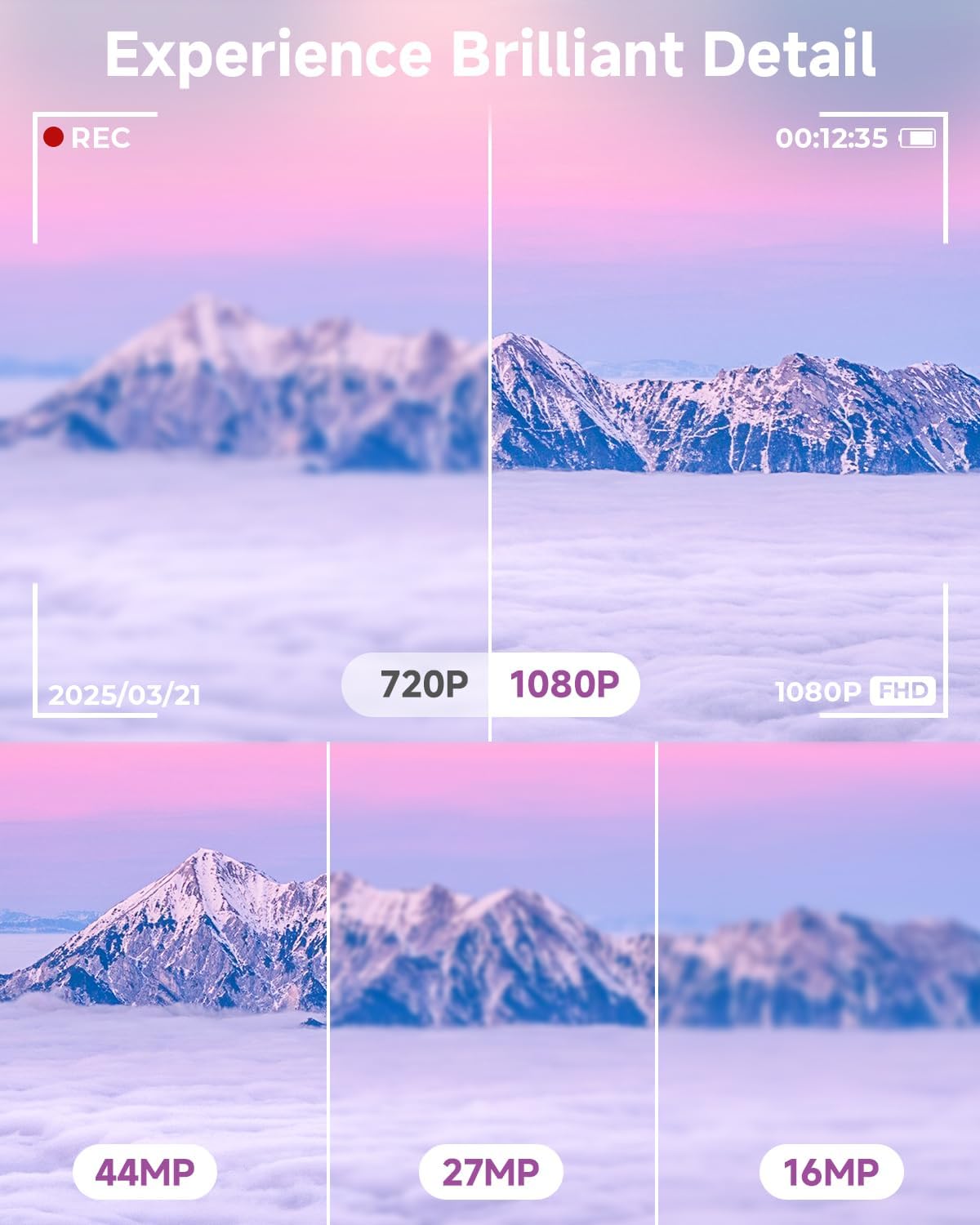 Digital Camera, 44MP FHD 1080P, 16X Zoom, 32GB SD Card, Compact Camera for Kids Teens Adults, Purple