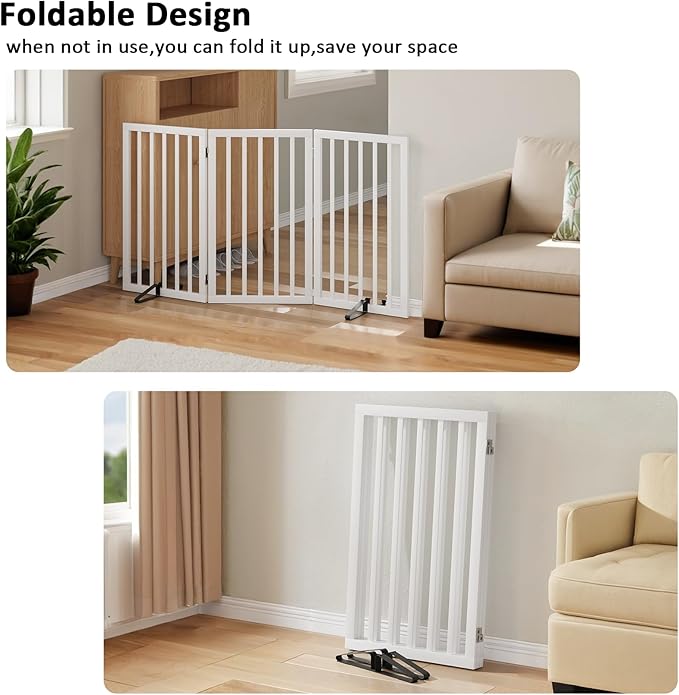 Dog Gate 32" Tall Freestanding Dog Gate for Doorways Foldable Pet Gate for Dogs Indoor (White,3 Panel)