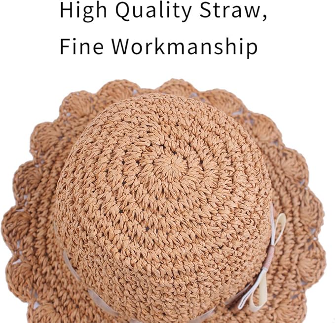 Baby Girl Straw Hat Outdoor Baby Sun Protection Hats Summer Bowknot Beach Cap for Infant Toddler Girls
