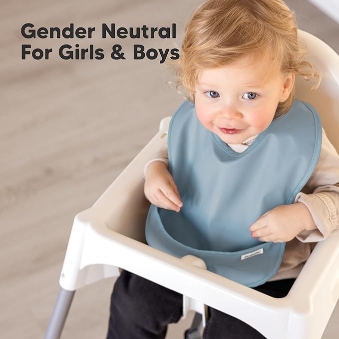 3-Pack Waterproof Baby Bibs for Eating - Lightweight Toddler Feeding Bibs with Large Food Catcher, Mess Proof, Food-Grade Baby Eating Essentials, Easy to Put On & Clean (Ocean)