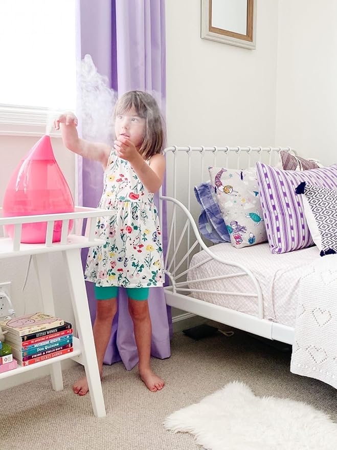 Crane Ultrasonic Humidifiers for Bedroom and Office, 1 Gallon Cool Mist Air Humidifier for Large Room and Home, Humidifier Filters Optional, Pink