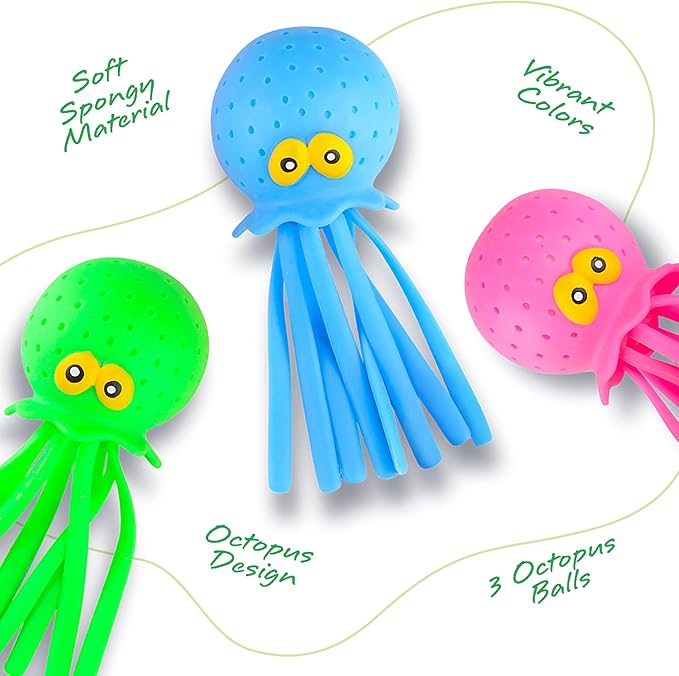 ArtCreativity Octopus Water Balls (Pack of 3), Pool Toys for Toddlers 1-3, Sensory Stress Relief Toy for Kids, Beach Water Toys & Swimming Toy for Toddlers, Cute Goodie Bag Fillers for Boys & Girls