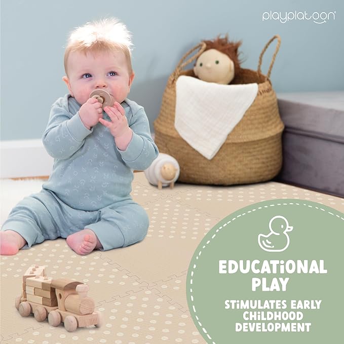 Play Platoon Large Baby Play Mat for Floor 9 Tile 72 x 72 in - Extra-Thick Interlocking Foam Tiles 24 x 24 in - Soft Puzzle Mats for Playroom - Neutral Playmat Rug for Kids - Triangle