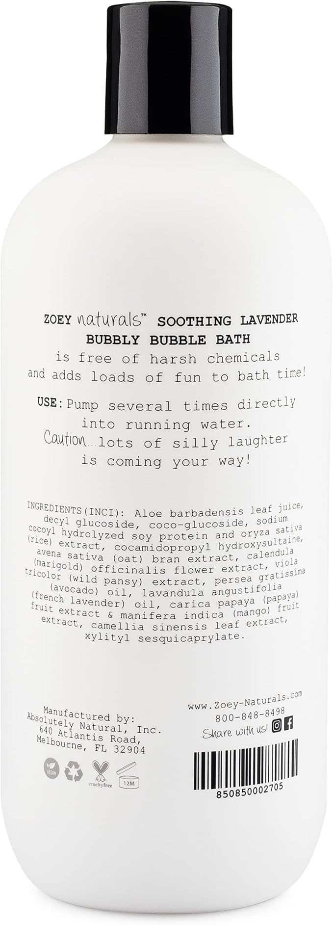 Zoey Naturals - Soothing Lavender Bubble Bath for Kids & Babies, Tear-Free Moisturizing Toddler Soap with Aloe & Avocado Oil for Calm Experience - Made in USA, 17 oz