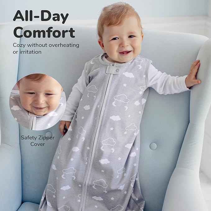 Baby Sleep Sack 1.0 TOG, Organic Cotton Baby Wearable Blanket with Two-Way Zipper, Swaddle Transition Baby Sleeping Bag, All-Season Sleep Sack for Newborn Infant Toddler Boy Girl, 0-6 Months, 1-Pack